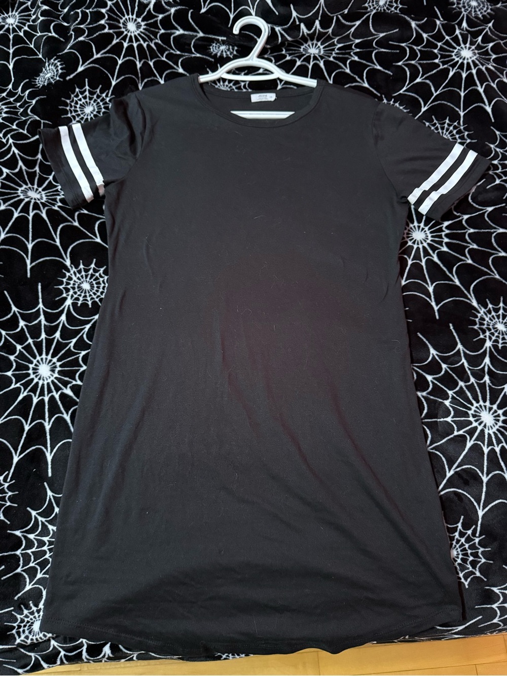 Ardene Black Dress with White Sleeve Stripes